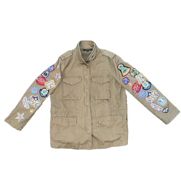 ROMEO & JULIET COUTURE Patches Patchwork Green Long Sleeve Cargo Jacket Medium - Picture 8 of 16